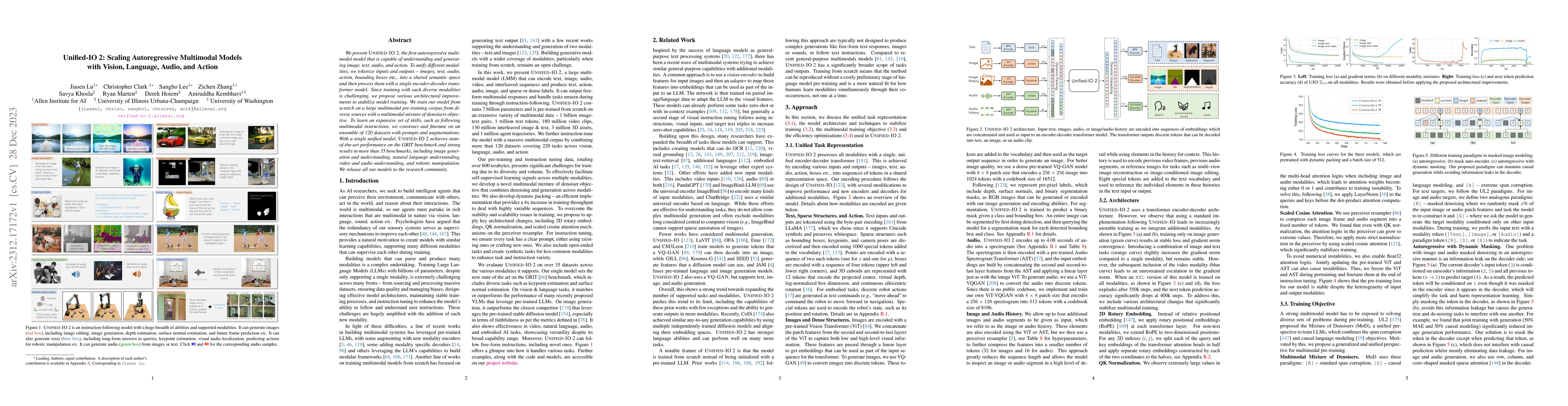 Thumbnail for Unified-IO 2: Scaling Autoregressive Multimodal Models with Vision,
  Language, Audio, and Action