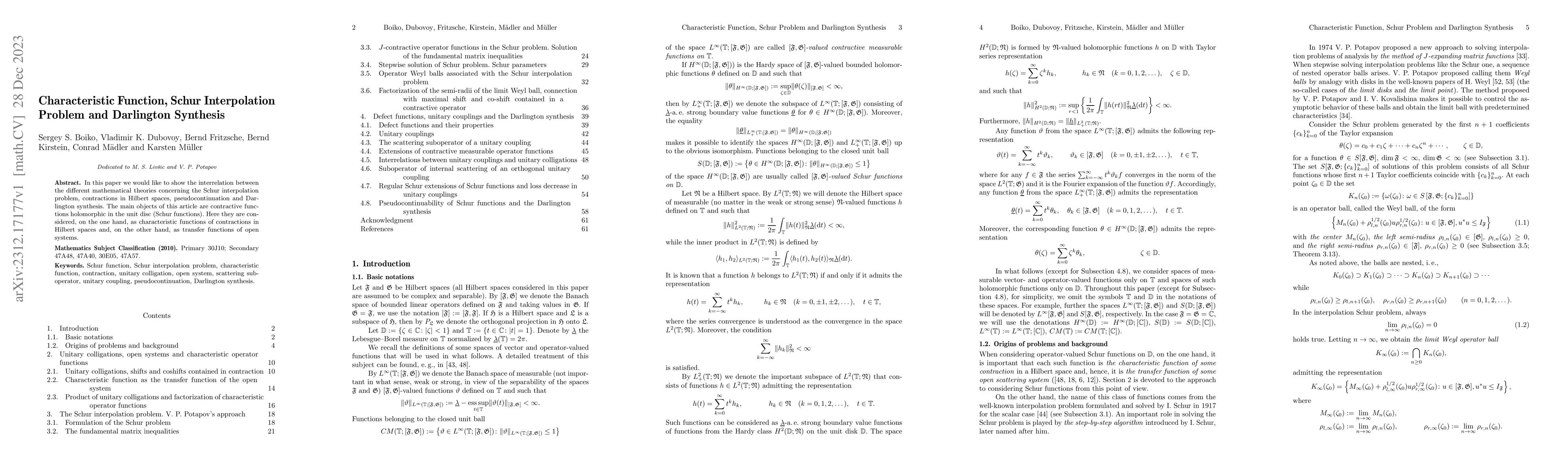 Thumbnail for Characteristic Function, Schur Interpolation Problem and Darlington
  Synthesis