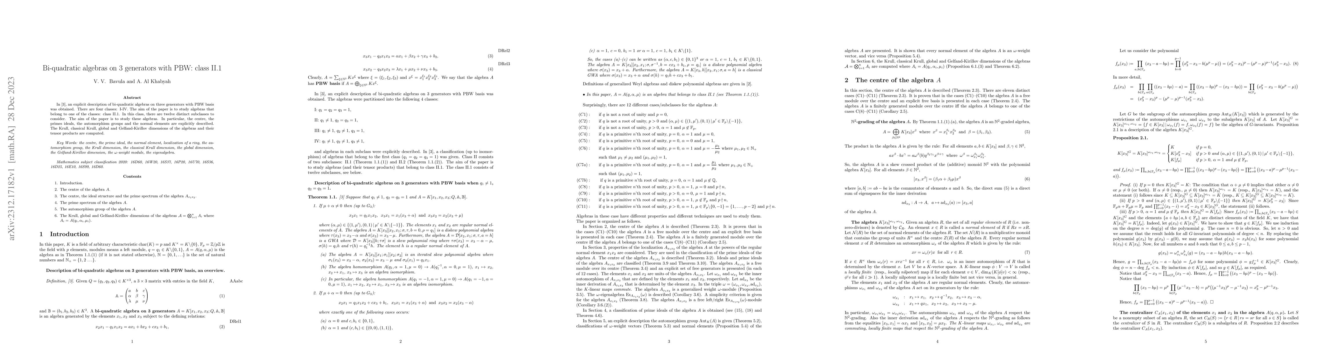 Thumbnail for Bi-quadratic algebras on 3 generators with PBW: class II.1