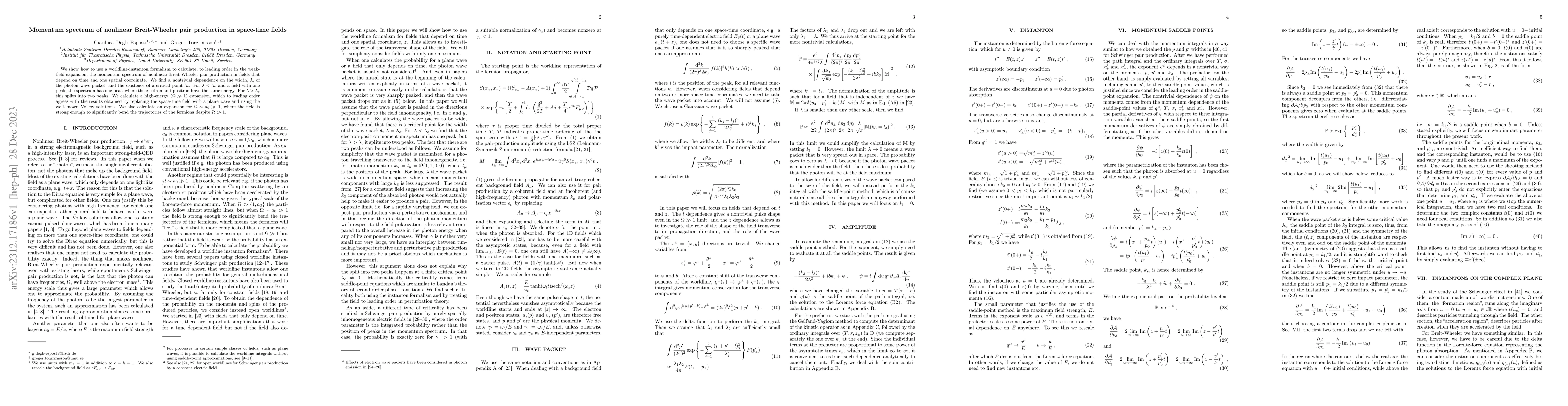 Thumbnail for Momentum spectrum of nonlinear Breit-Wheeler pair production in
  space-time fields