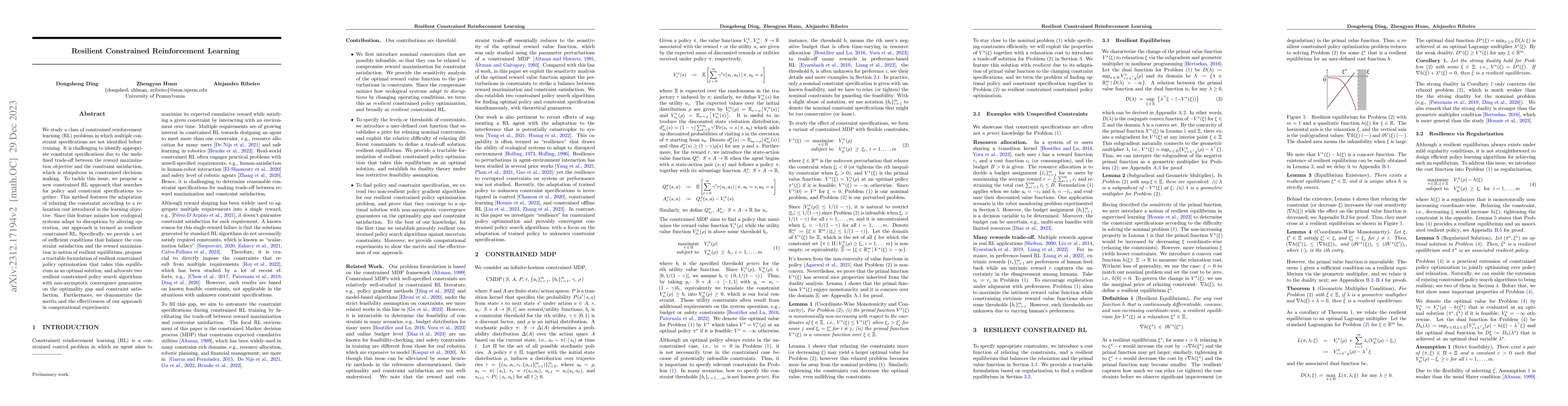 Thumbnail for Resilient Constrained Reinforcement Learning