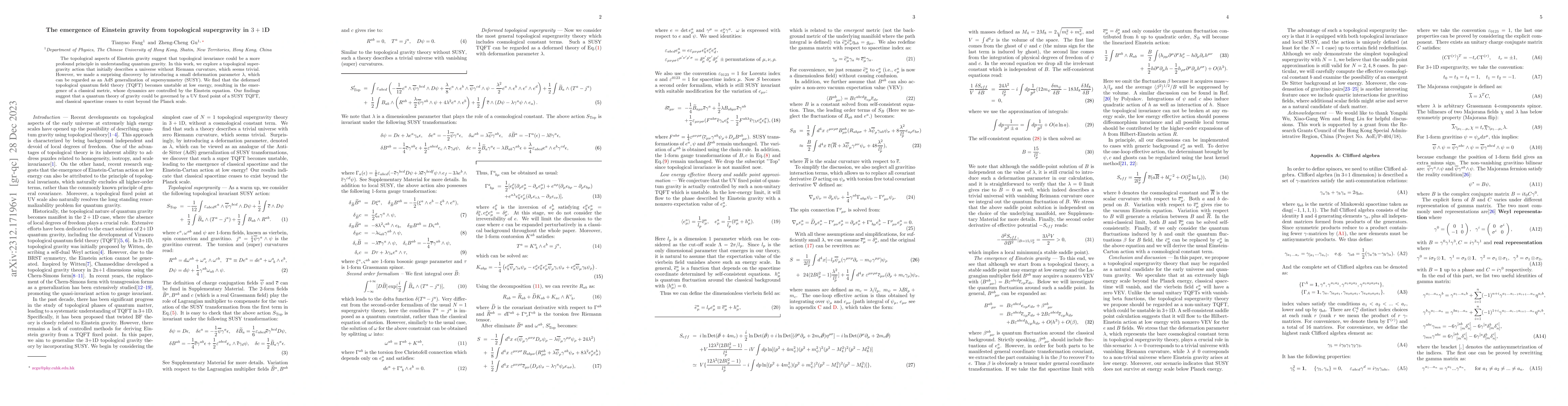 Thumbnail for The emergence of Einstein gravity from topological supergravity in
  $3+1$D