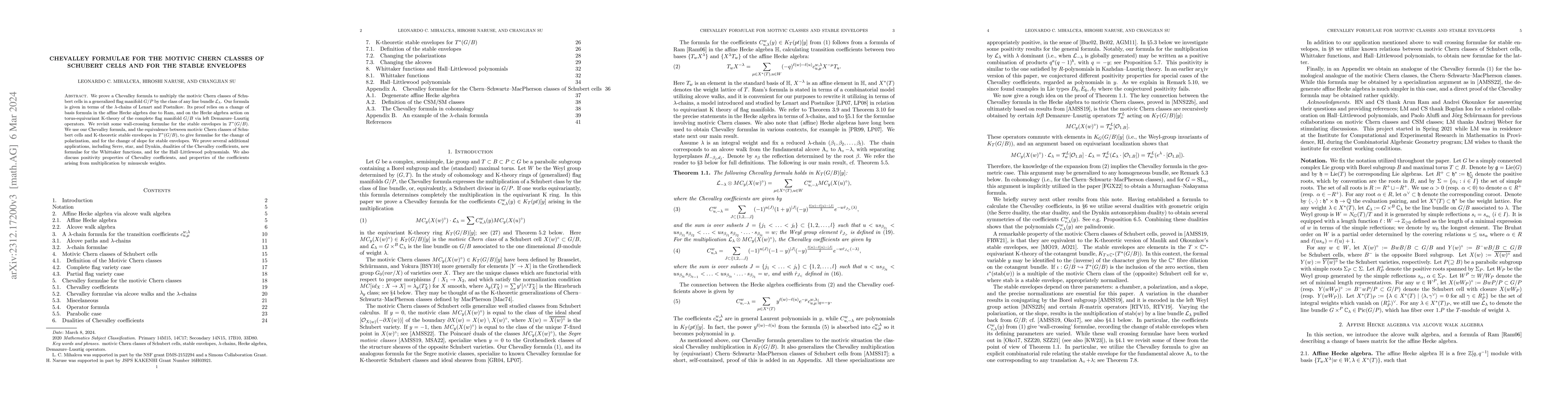 Thumbnail for Chevalley formulae for the motivic Chern classes of Schubert cells and
  for the stable envelopes