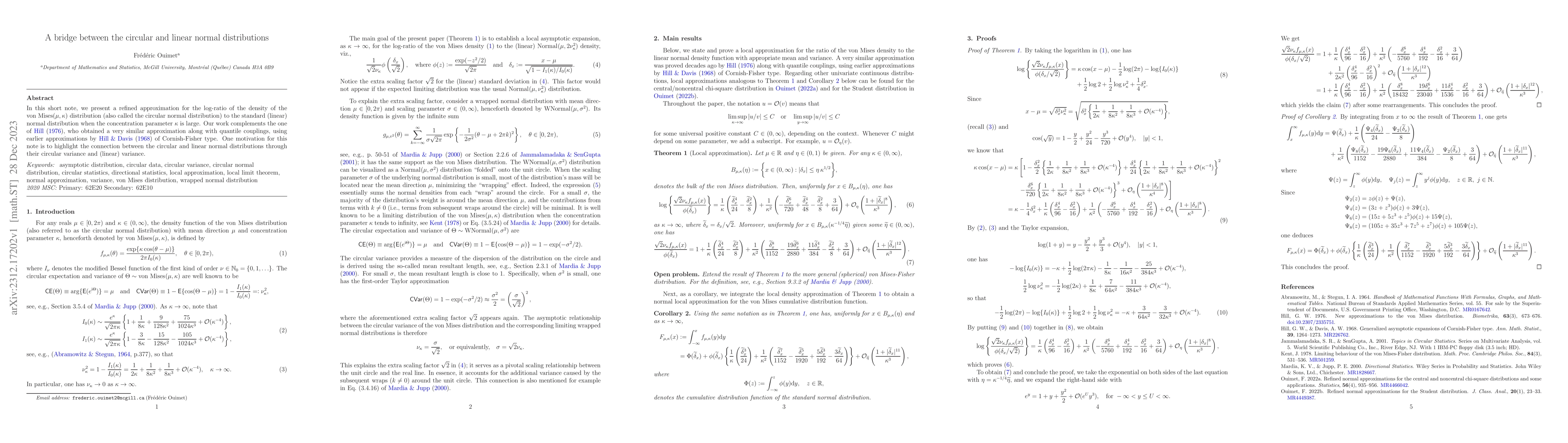 Thumbnail for A bridge between the circular and linear normal distributions