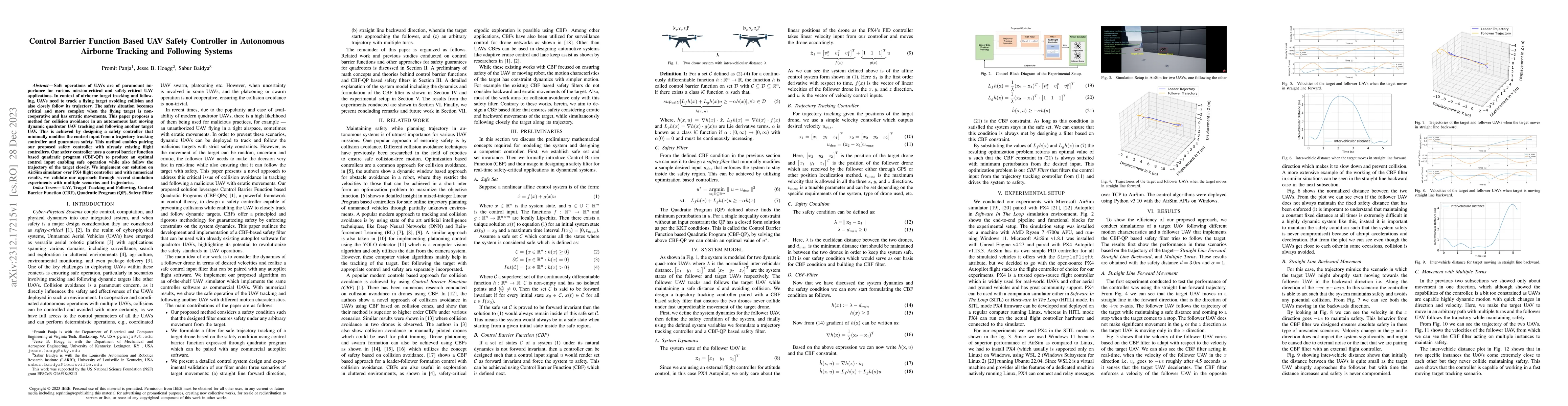 Thumbnail for Control Barrier Function Based UAV Safety Controller in Autonomous
  Airborne Tracking and Following Systems