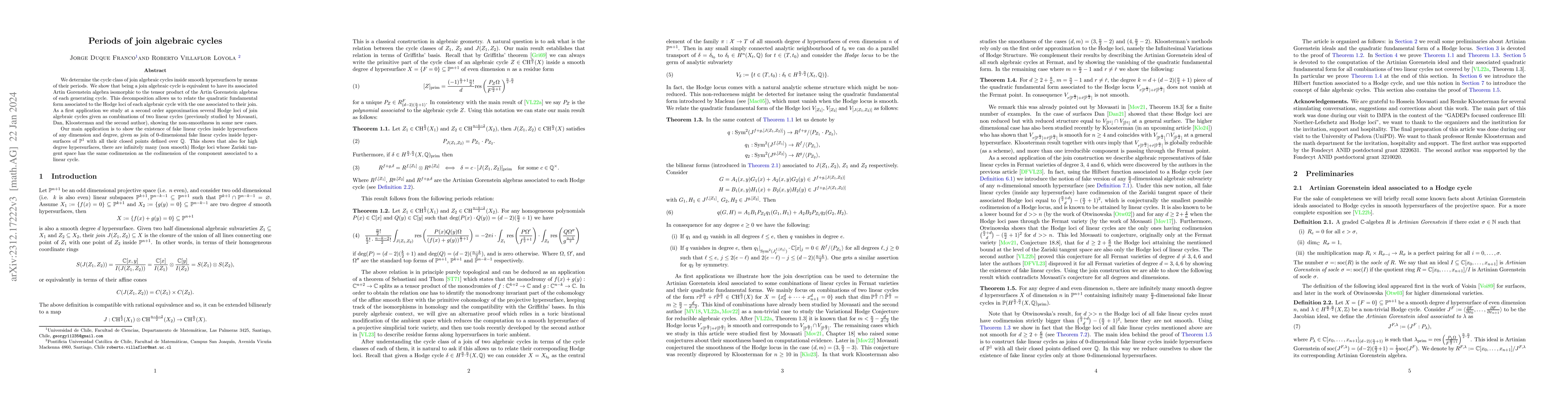 Thumbnail for Periods of join algebraic cycles