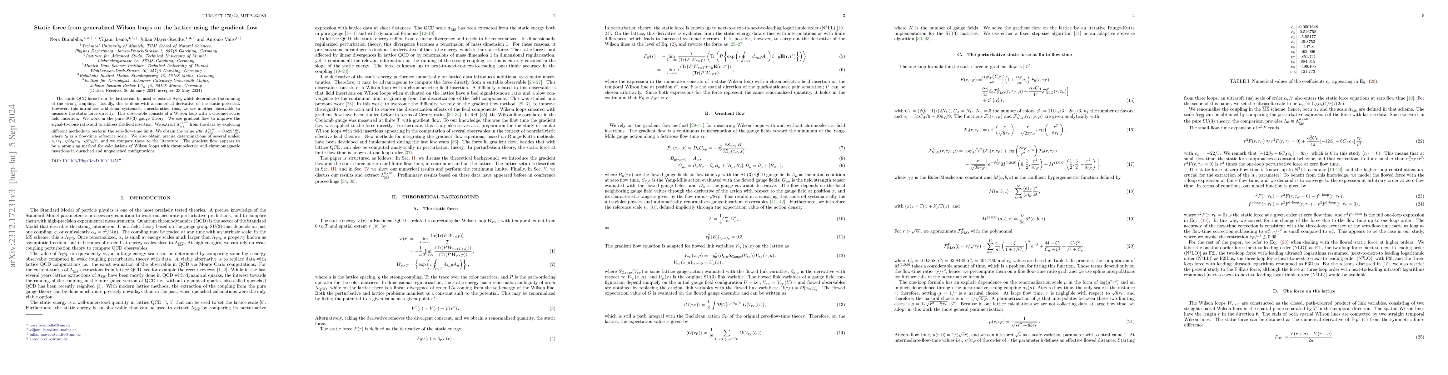 Thumbnail for The static force from generalized Wilson loops on the lattice using
  gradient flow