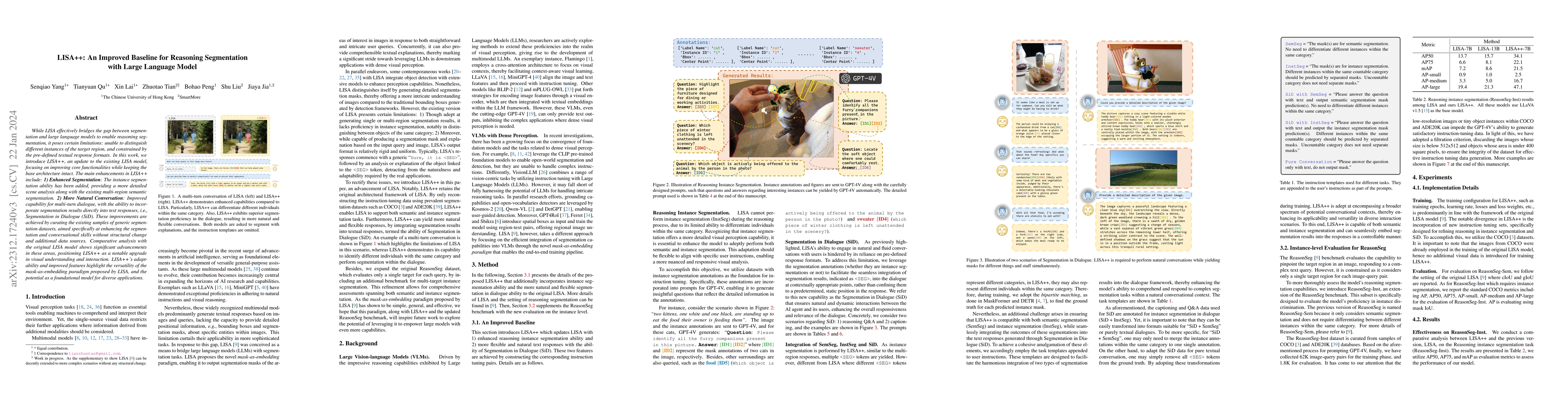 Thumbnail for LISA++: An Improved Baseline for Reasoning Segmentation with Large
  Language Model