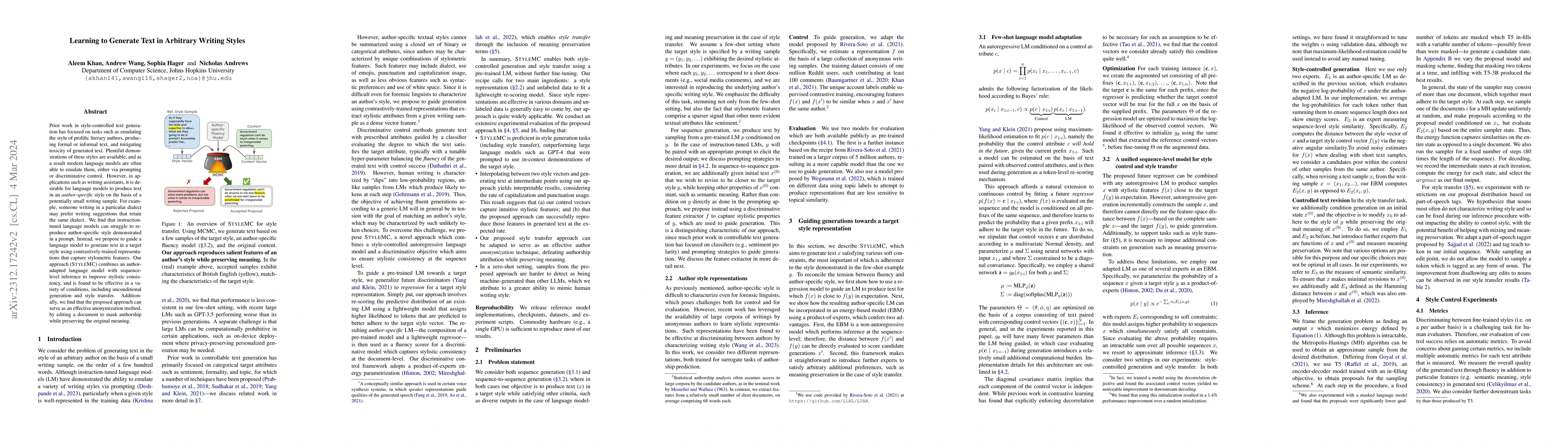 Thumbnail for Learning to Generate Text in Arbitrary Writing Styles