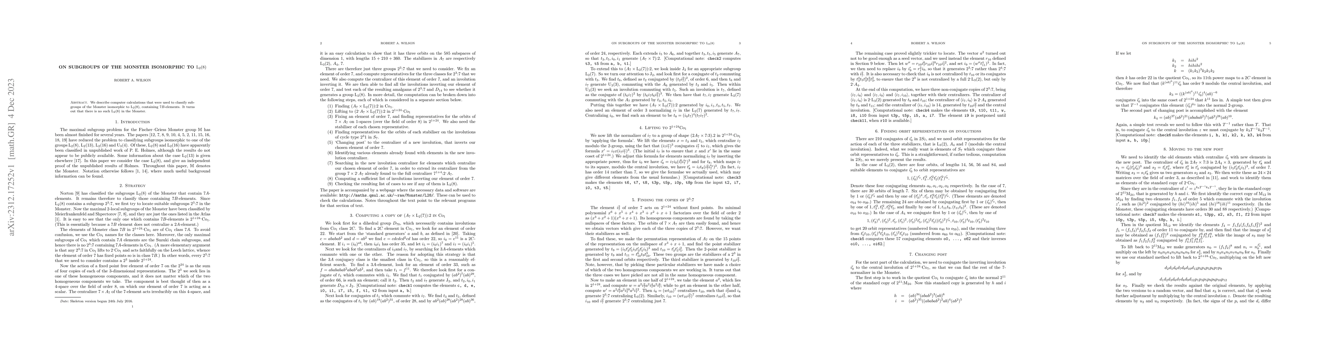 Thumbnail for On subgroups of the Monster isomorphic to $PSL_2(8)$