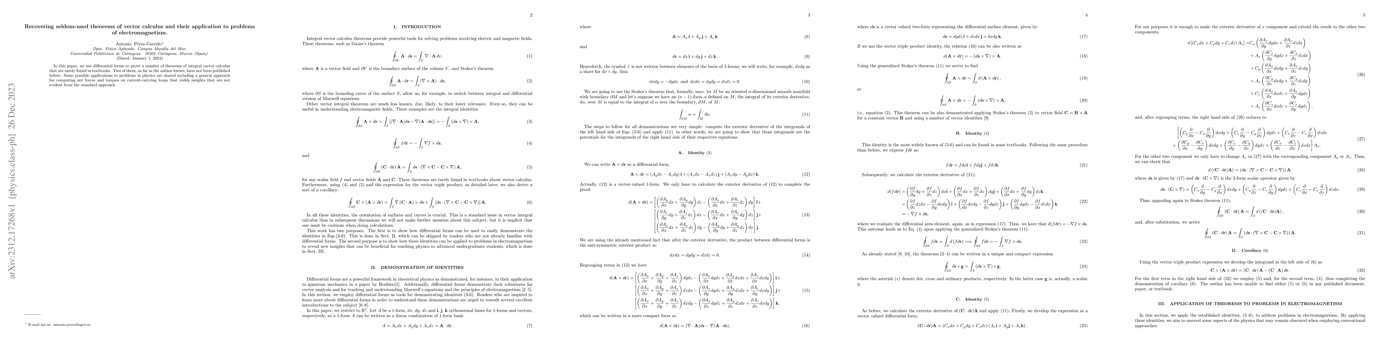 Thumbnail for Recovering seldom-used theorems of vector calculus and their application
  to problems of electromagnetism