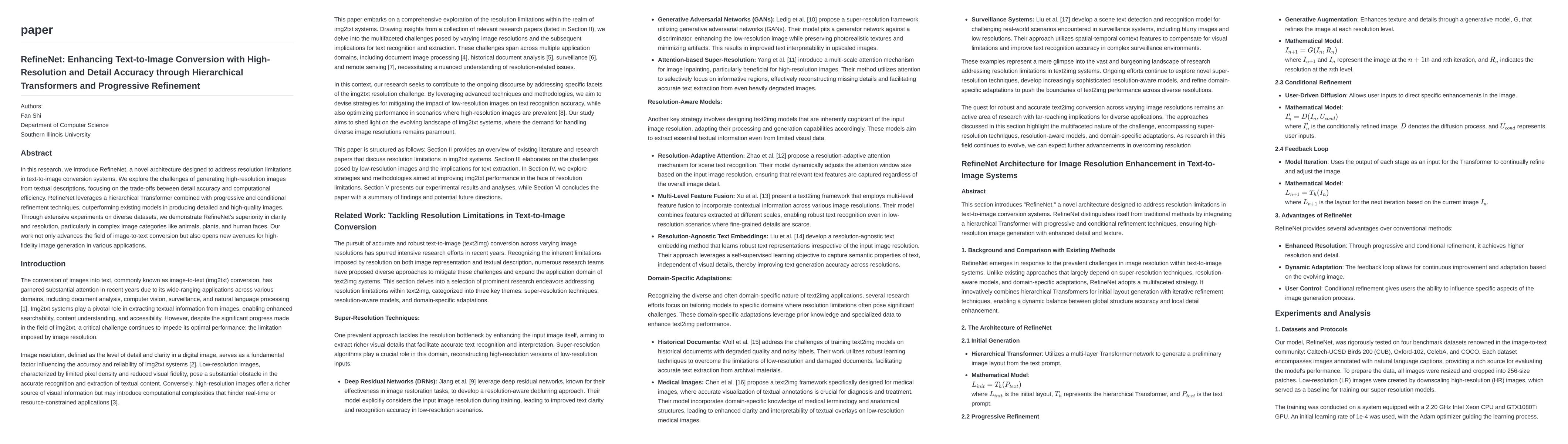 Thumbnail for RefineNet: Enhancing Text-to-Image Conversion with High-Resolution and
  Detail Accuracy through Hierarchical Transformers and Progressive Refinement