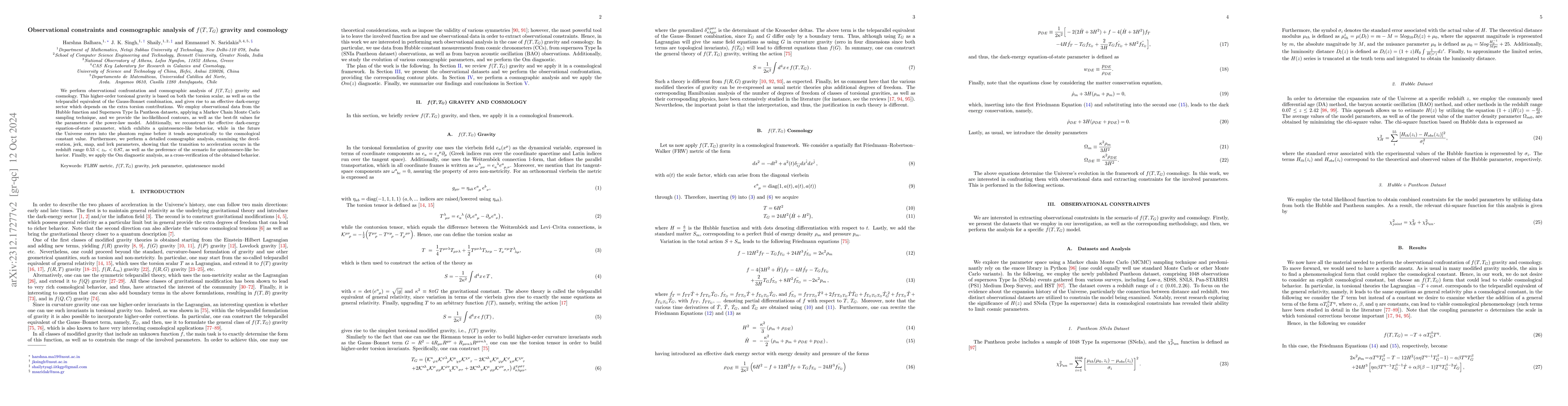 Thumbnail for Observational constraints and cosmographic analysis of
  $f({T},{T}_{{G}})$ gravity and cosmology