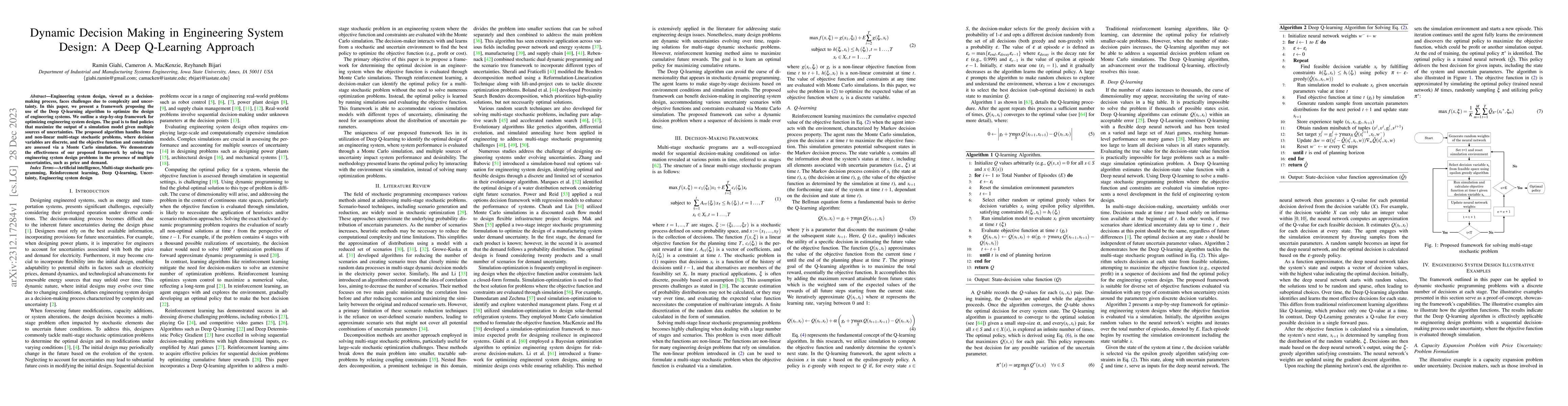 Thumbnail for Dynamic Decision Making in Engineering System Design: A Deep Q-Learning
  Approach