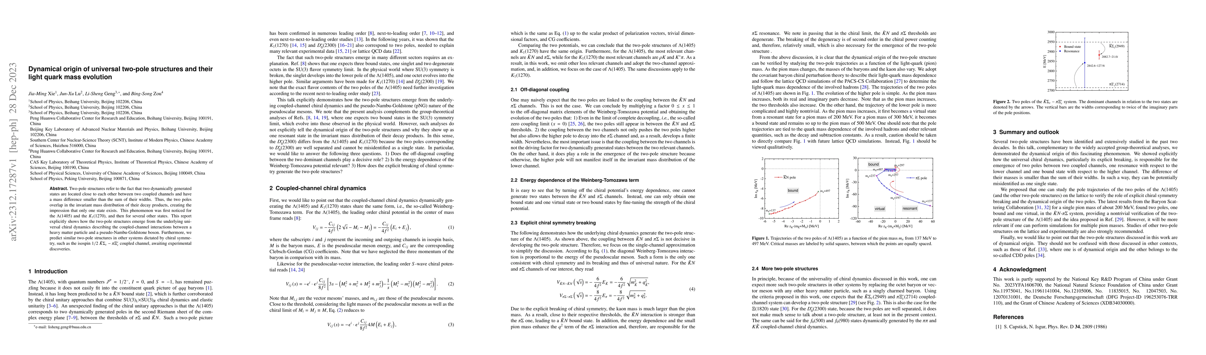 Thumbnail for Dynamical origin of universal two-pole structures and their light quark
  mass evolution