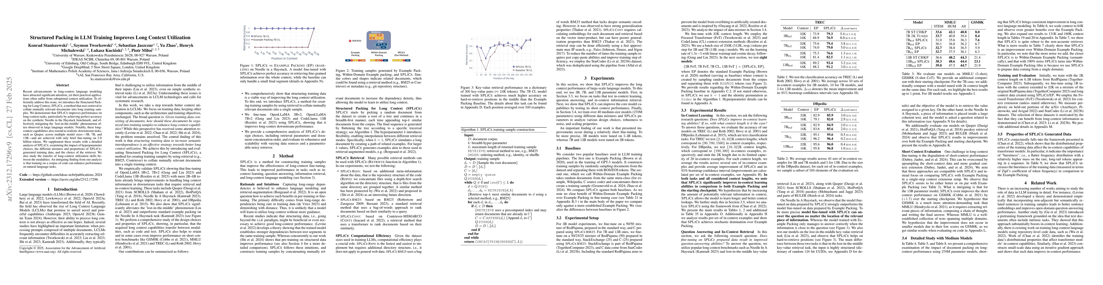 Thumbnail for Structured Packing in LLM Training Improves Long Context Utilization