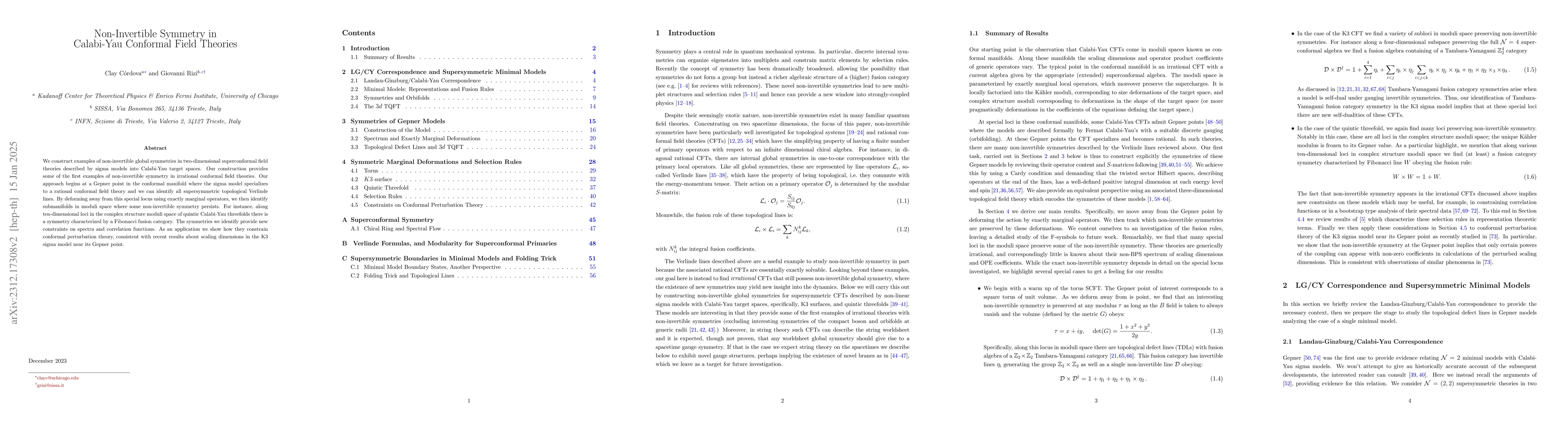 Thumbnail for Non-Invertible Symmetry in Calabi-Yau Conformal Field Theories