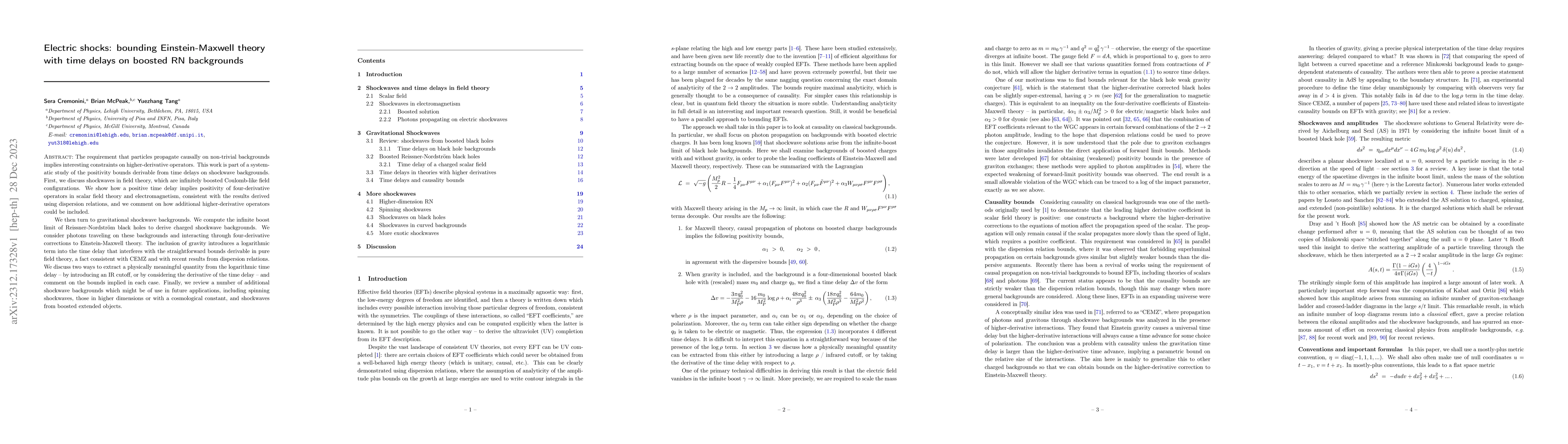 Thumbnail for Electric shocks: bounding Einstein-Maxwell theory with time delays on
  boosted RN backgrounds