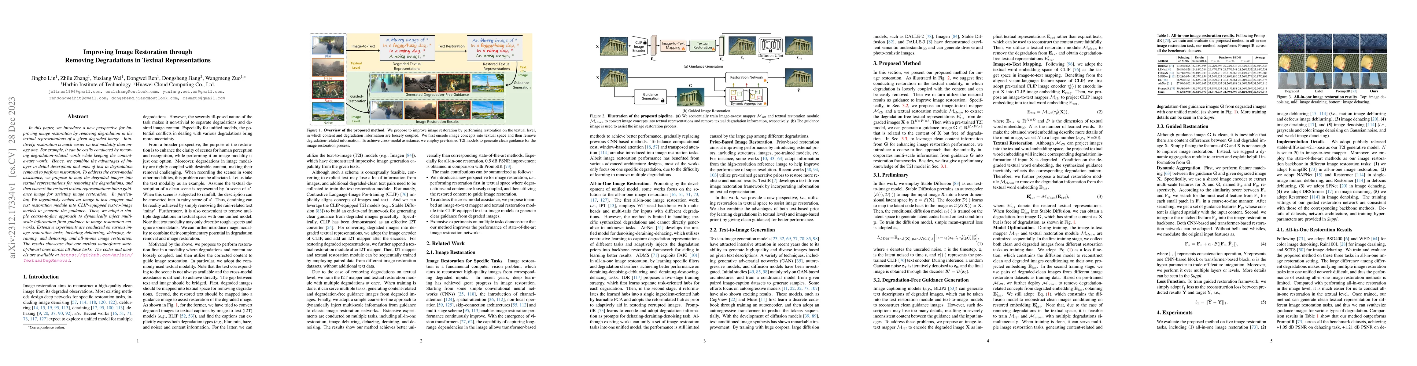 Thumbnail for Improving Image Restoration through Removing Degradations in Textual
  Representations