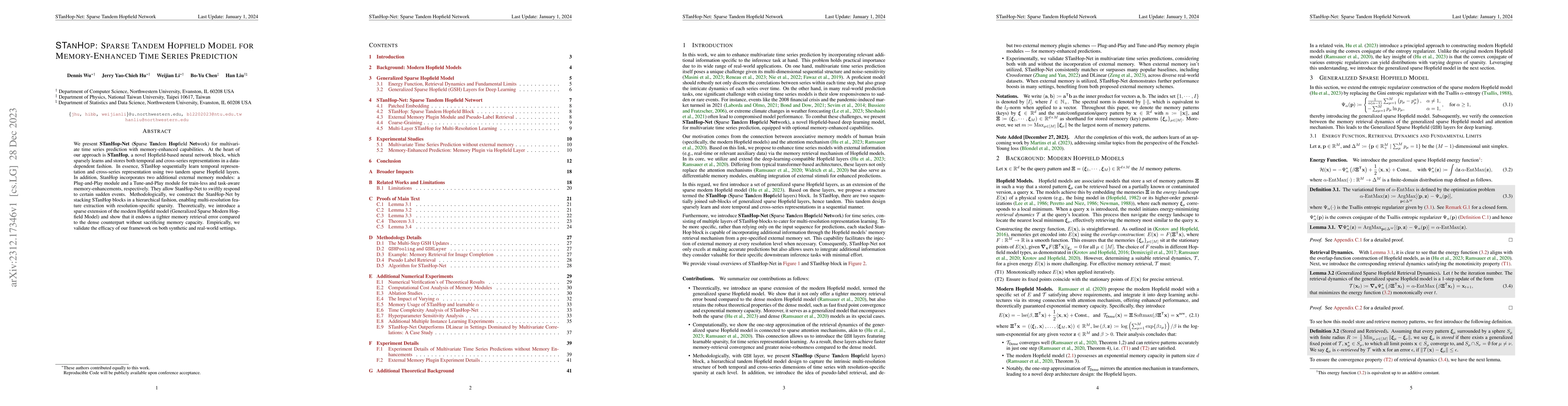 Thumbnail for STanHop: Sparse Tandem Hopfield Model for Memory-Enhanced Time Series
  Prediction