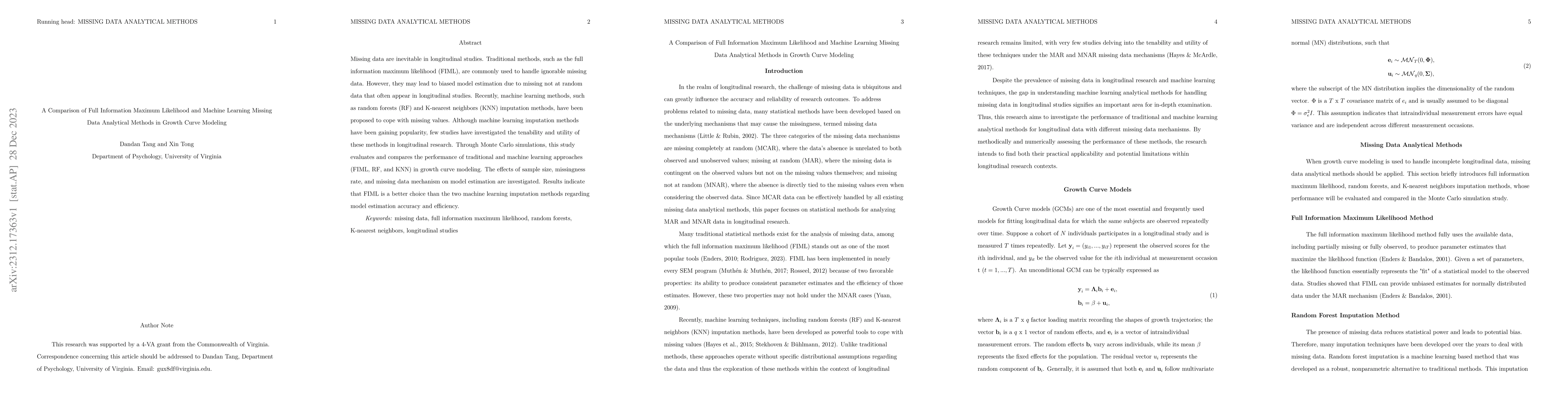 Thumbnail for A Comparison of Full Information Maximum Likelihood and Machine Learning
  Missing Data Analytical Methods in Growth Curve Modeling