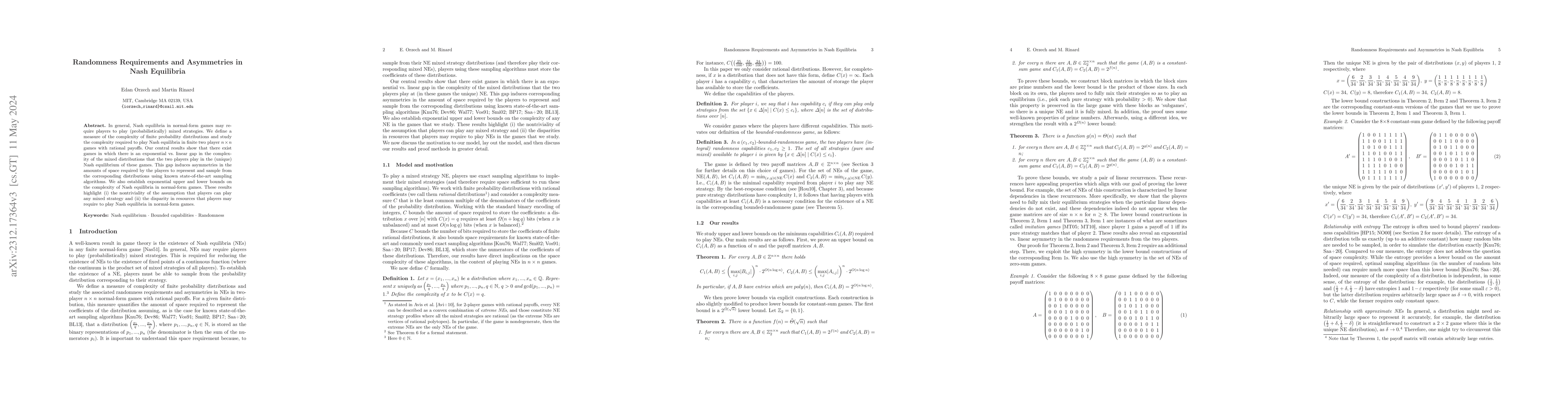 Thumbnail for Randomness Requirements and Asymmetries in Nash Equilibria