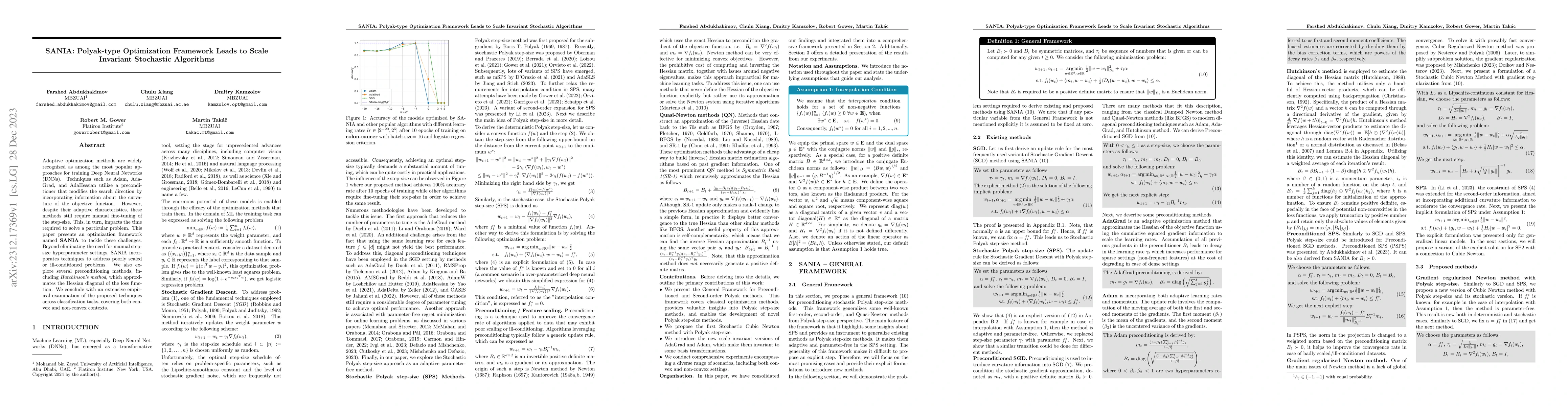 Thumbnail for SANIA: Polyak-type Optimization Framework Leads to Scale Invariant
  Stochastic Algorithms