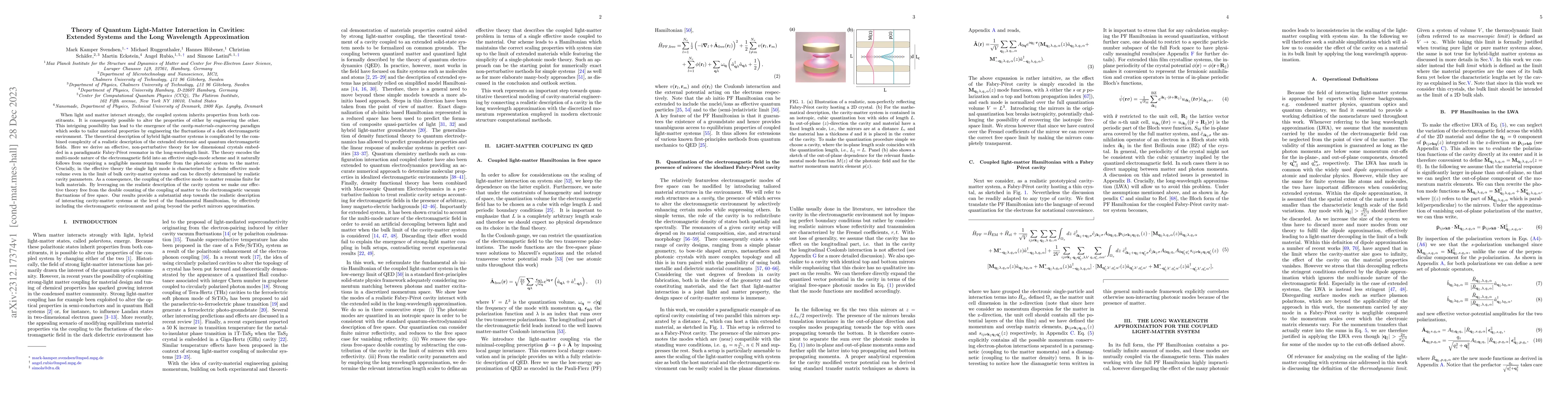 Thumbnail for Theory of Quantum Light-Matter Interaction in Cavities: Extended Systems
  and the Long Wavelength Approximation