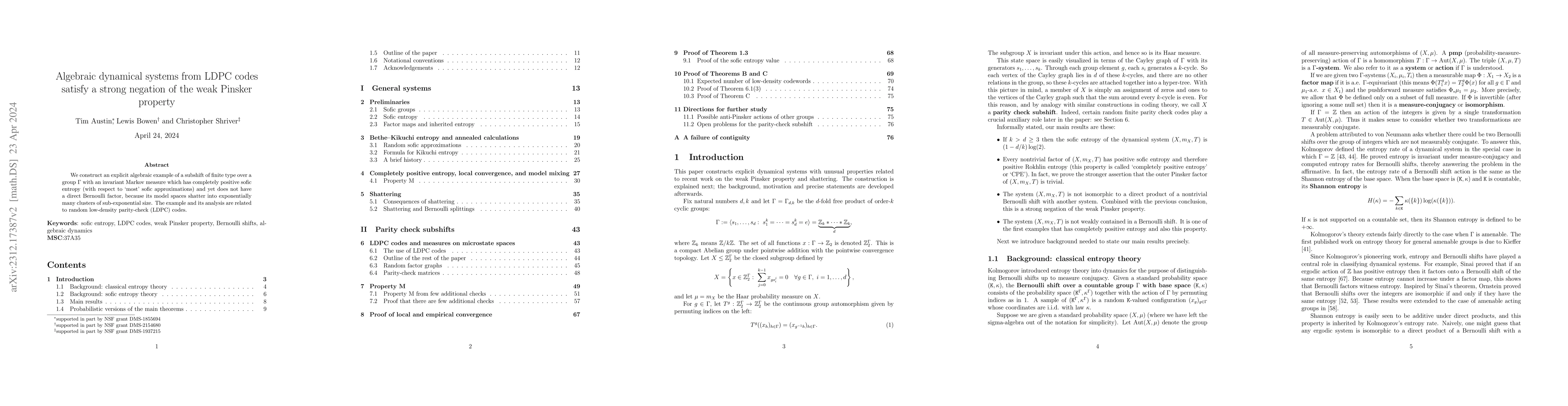 Thumbnail for Algebraic dynamical systems from LDPC codes satisfy a strong negation of
  the weak Pinsker property