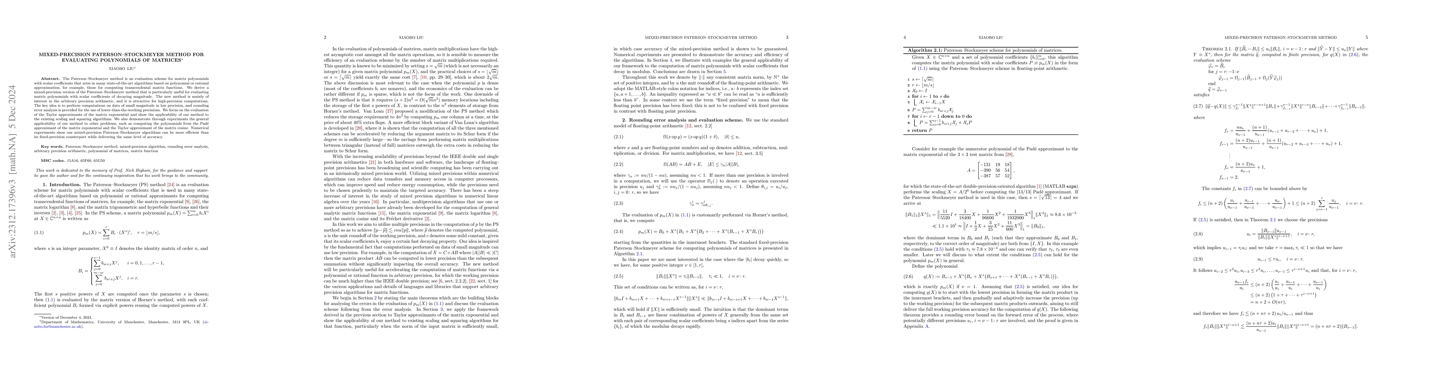 Thumbnail for Mixed-Precision Paterson--Stockmeyer Method for Evaluating Polynomials
  of Matrices