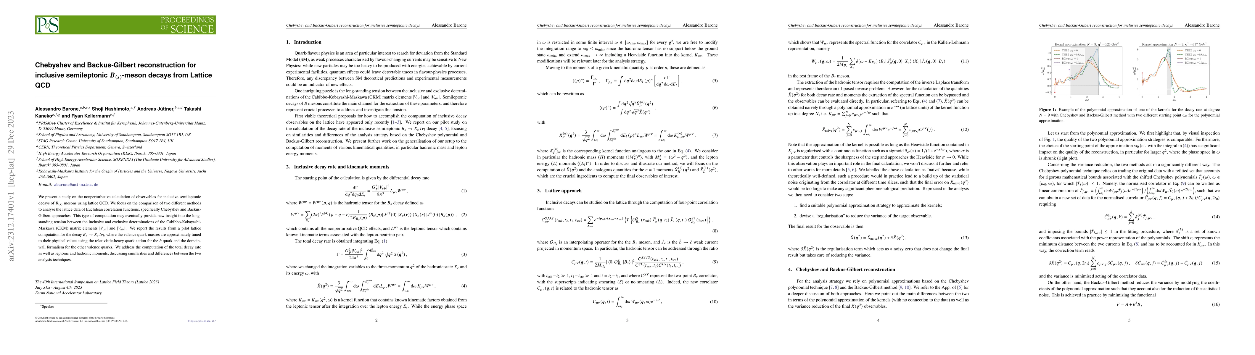 Thumbnail for Chebyshev and Backus-Gilbert reconstruction for inclusive semileptonic
  $B_{(s)}$-meson decays from Lattice QCD