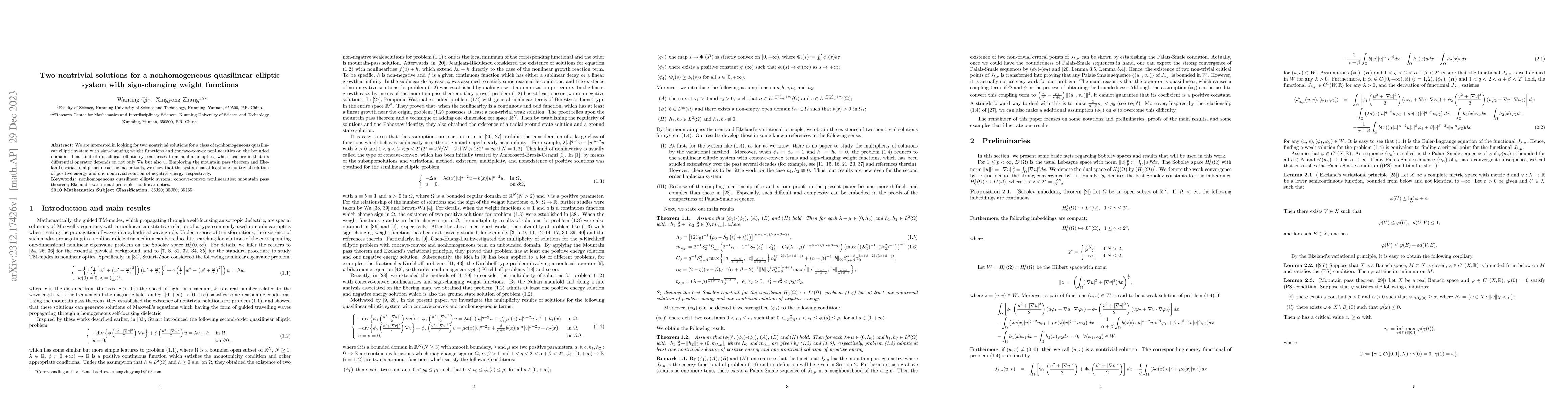 Thumbnail for Two nontrivial solutions for a nonhomogeneous quasilinear elliptic
  system with sign-changing weight functions