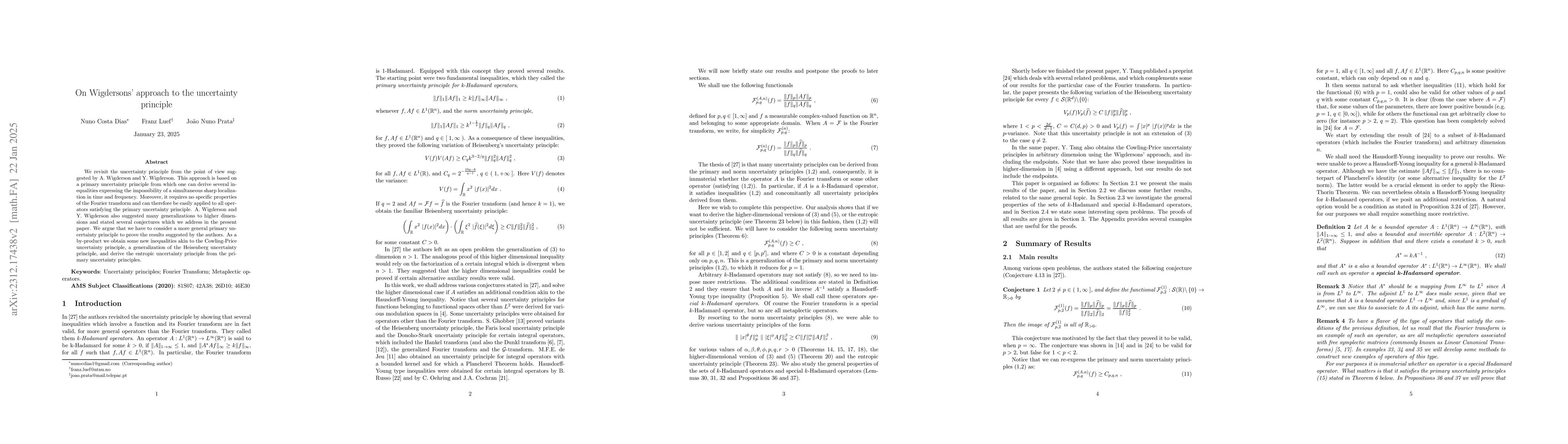 Thumbnail for On Wigdersons' approach to the uncertainty principle