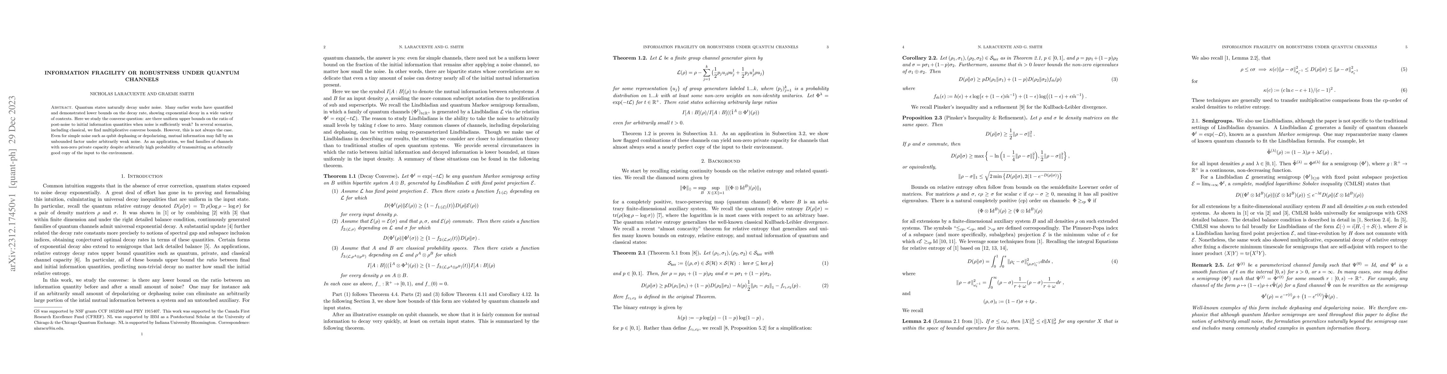 Thumbnail for Information Fragility or Robustness Under Quantum Channels