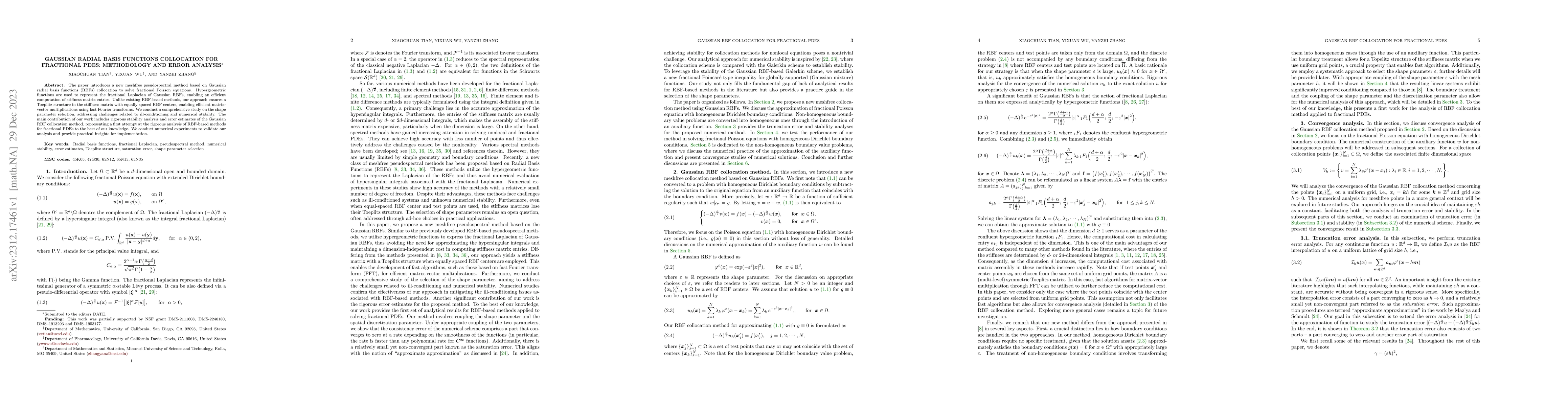 Thumbnail for Gaussian radial basis functions collocation for fractional PDEs:
  methodology and error analysis