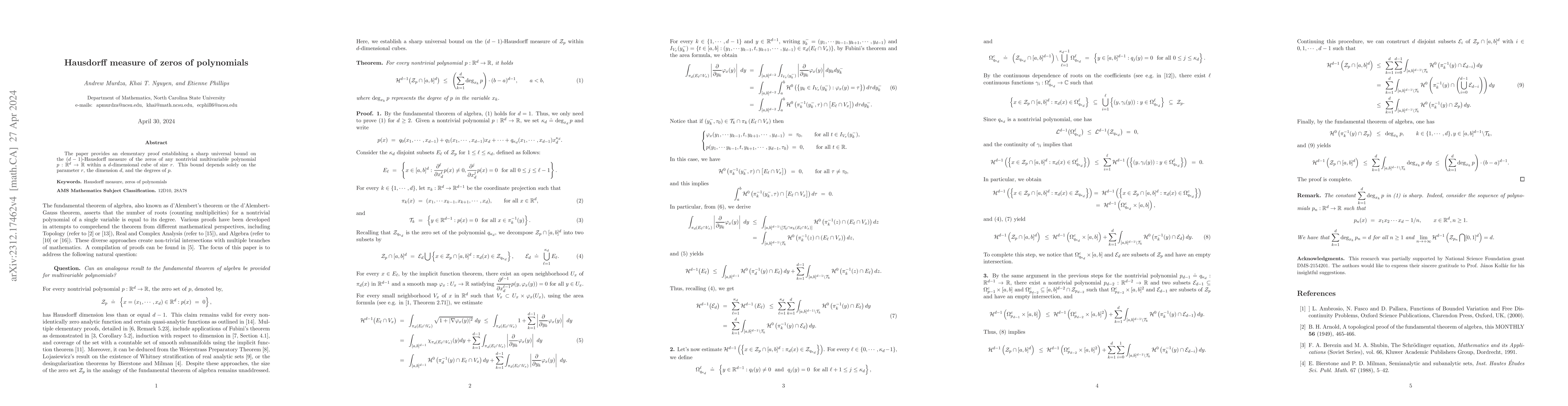 Thumbnail for Hausdorff measure of zeros of polynomials