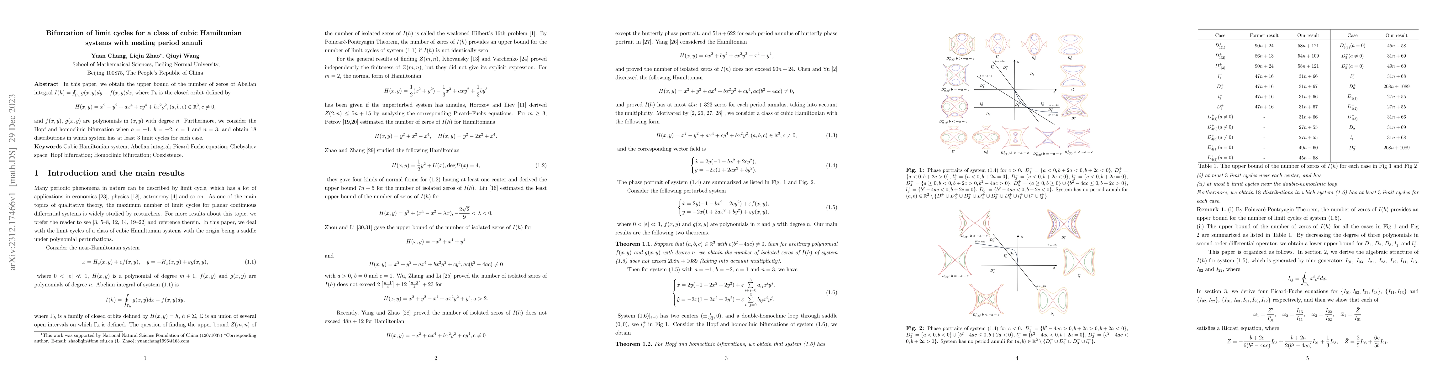 Thumbnail for Bifurcation of limit cycles for a class of cubic Hamiltonian systems
  with nesting period annuli