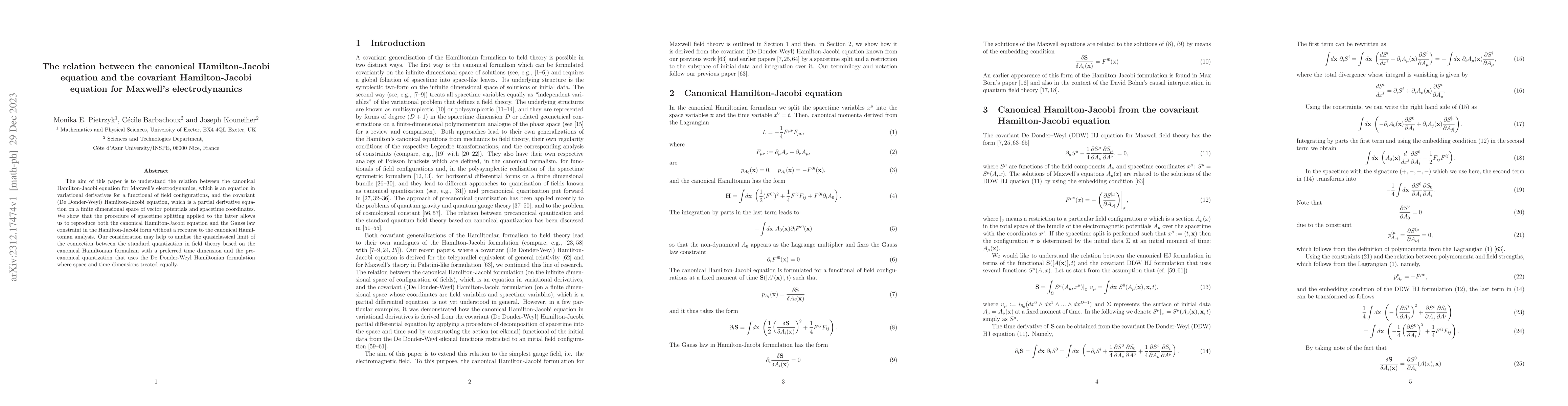 Thumbnail for The relation between the canonical Hamilton-Jacobi equation and the
  covariant Hamilton-Jacobi equation for Maxwell's electrodynamics