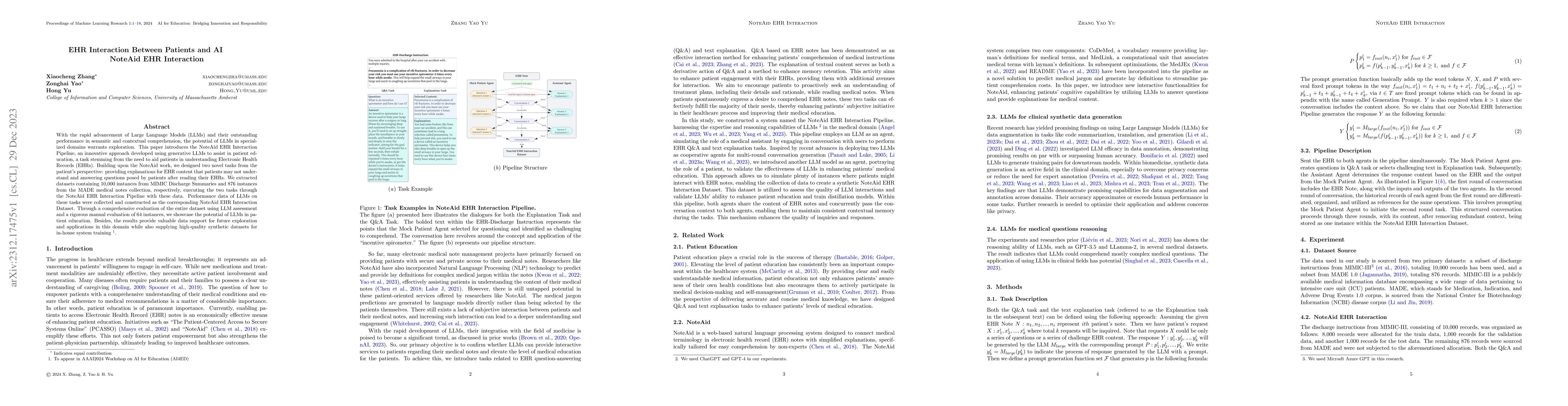 Thumbnail for EHR Interaction Between Patients and AI: NoteAid EHR Interaction