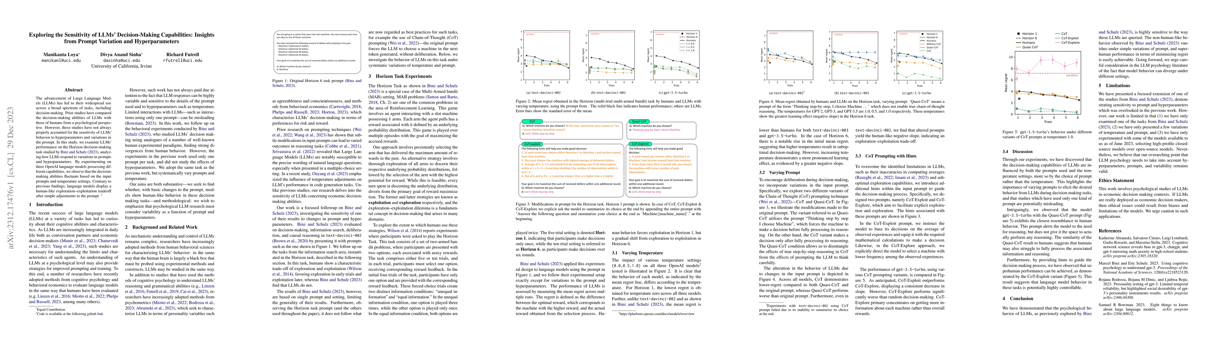 Thumbnail for Exploring the Sensitivity of LLMs' Decision-Making Capabilities:
  Insights from Prompt Variation and Hyperparameters