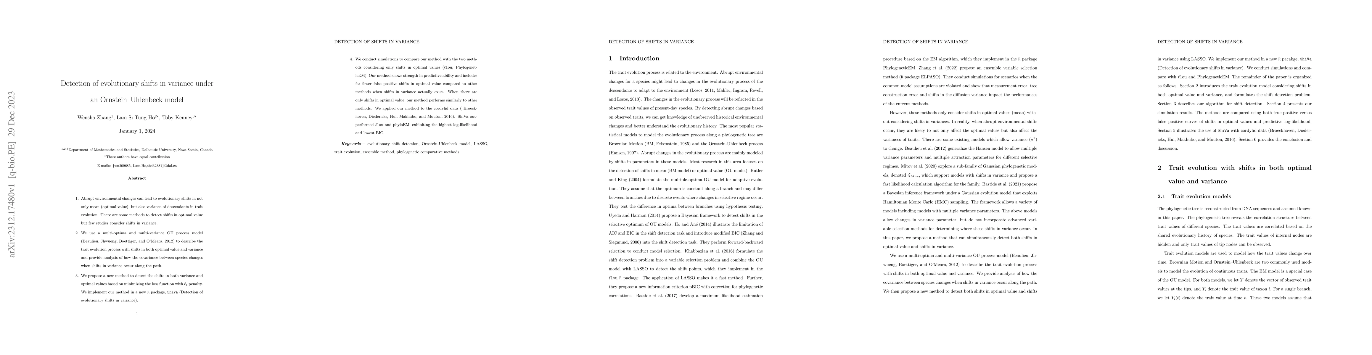 Thumbnail for Detection of evolutionary shifts in variance under an Ornsten-Uhlenbeck
  model
