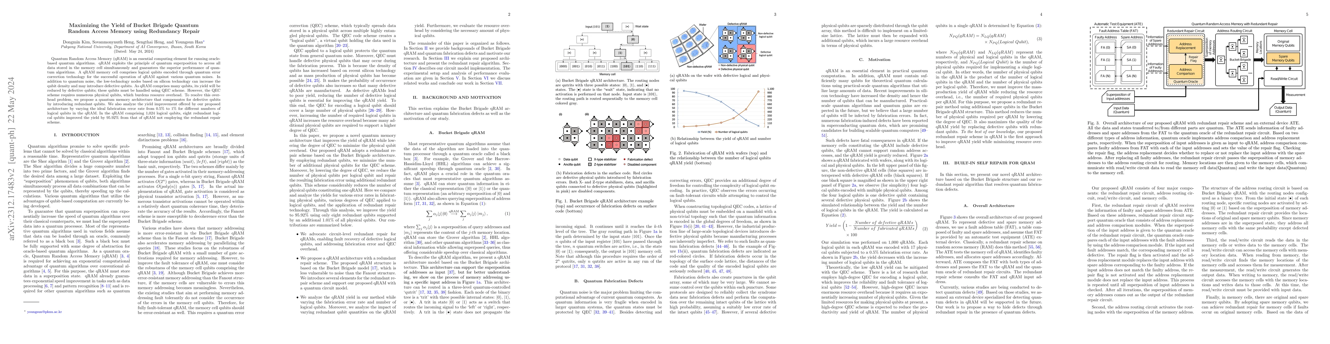 Thumbnail for Maximizing the Yield of Bucket Brigade Quantum Random Access Memory
  using Redundancy Repair
