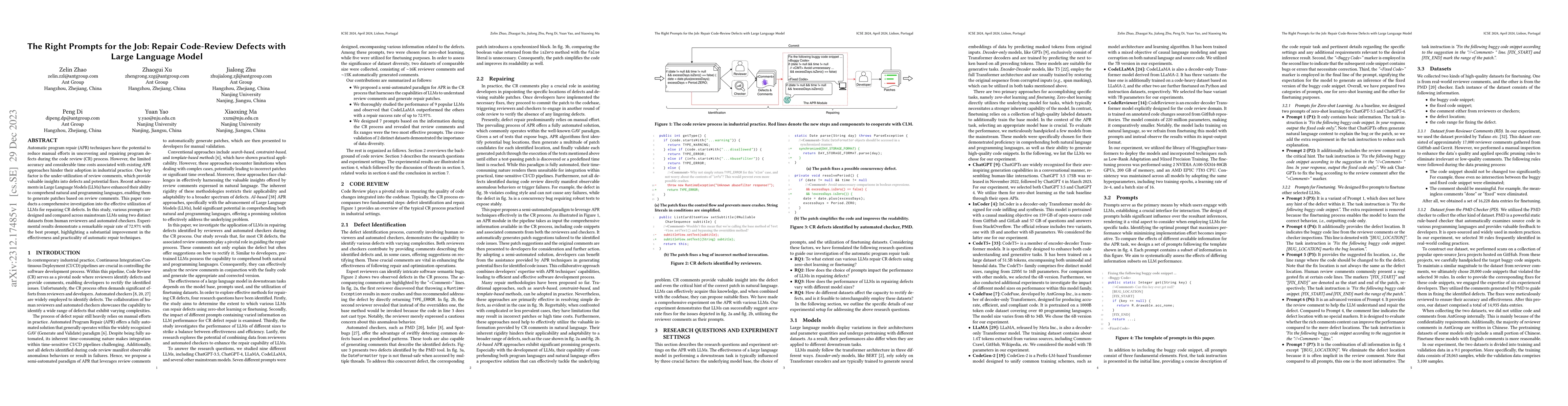 Thumbnail for The Right Prompts for the Job: Repair Code-Review Defects with Large
  Language Model