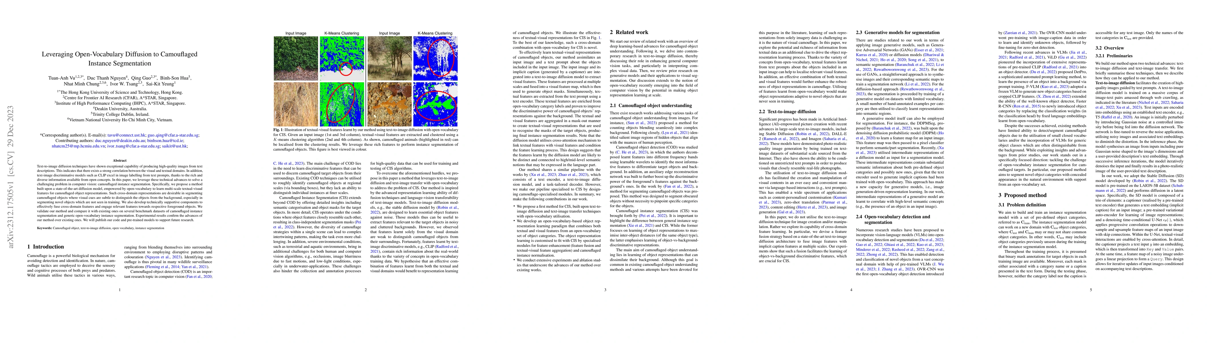 Thumbnail for Leveraging Open-Vocabulary Diffusion to Camouflaged Instance
  Segmentation