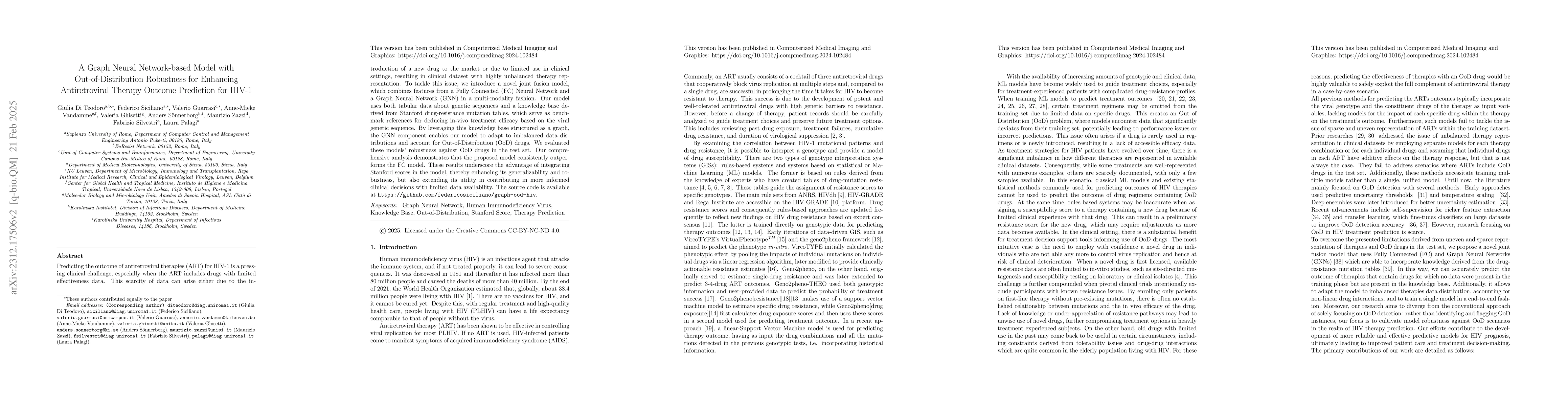 Thumbnail for A graph neural network-based model with Out-of-Distribution Robustness
  for enhancing Antiretroviral Therapy Outcome Prediction for HIV-1