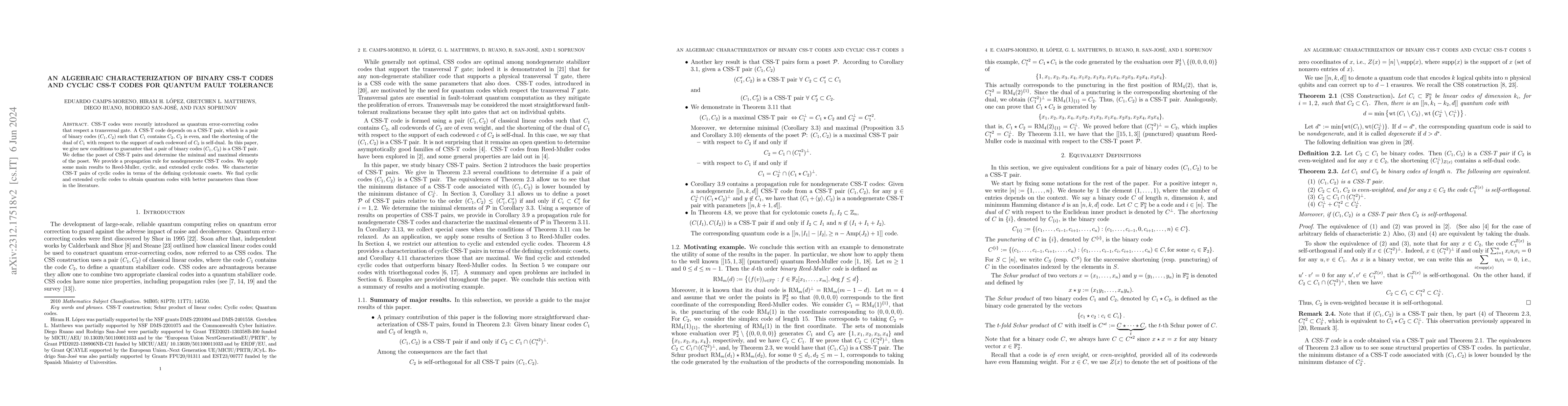 Thumbnail for An algebraic characterization of binary CSS-T codes and cyclic CSS-T
  codes for quantum fault tolerance