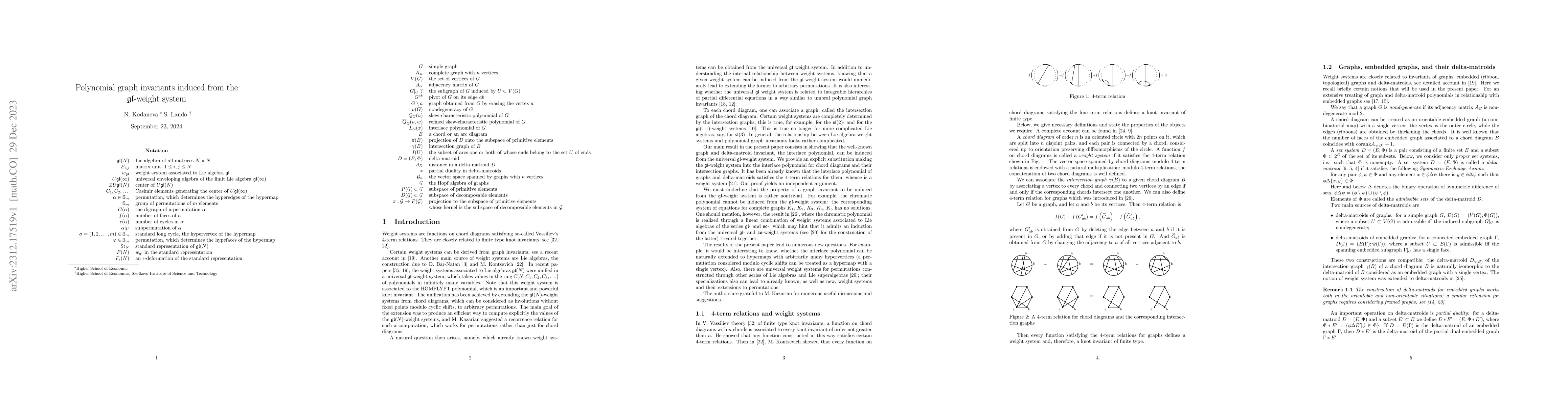 Thumbnail for Polynomial graph invariants induced from the ${\mathfrak gl}$-weight
  system