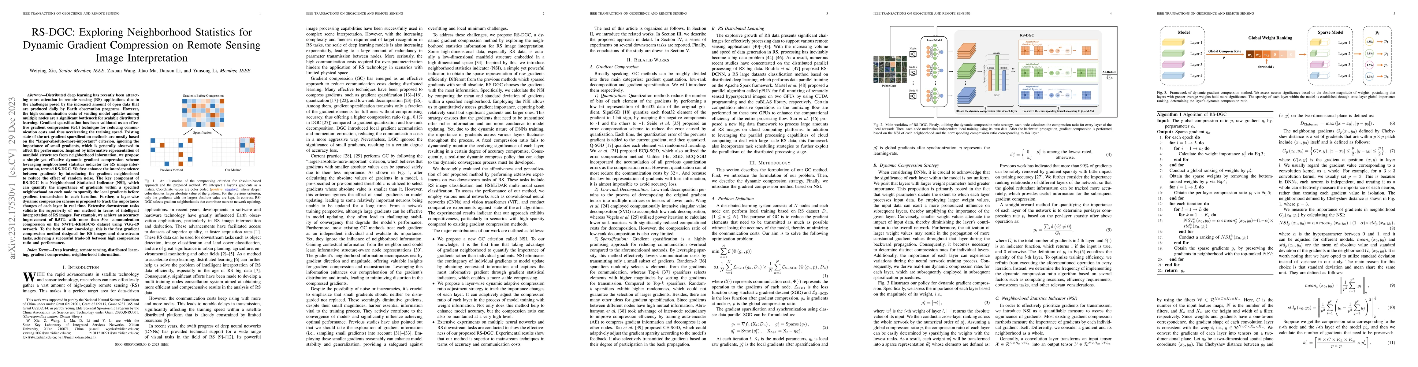 Thumbnail for RS-DGC: Exploring Neighborhood Statistics for Dynamic Gradient
  Compression on Remote Sensing Image Interpretation