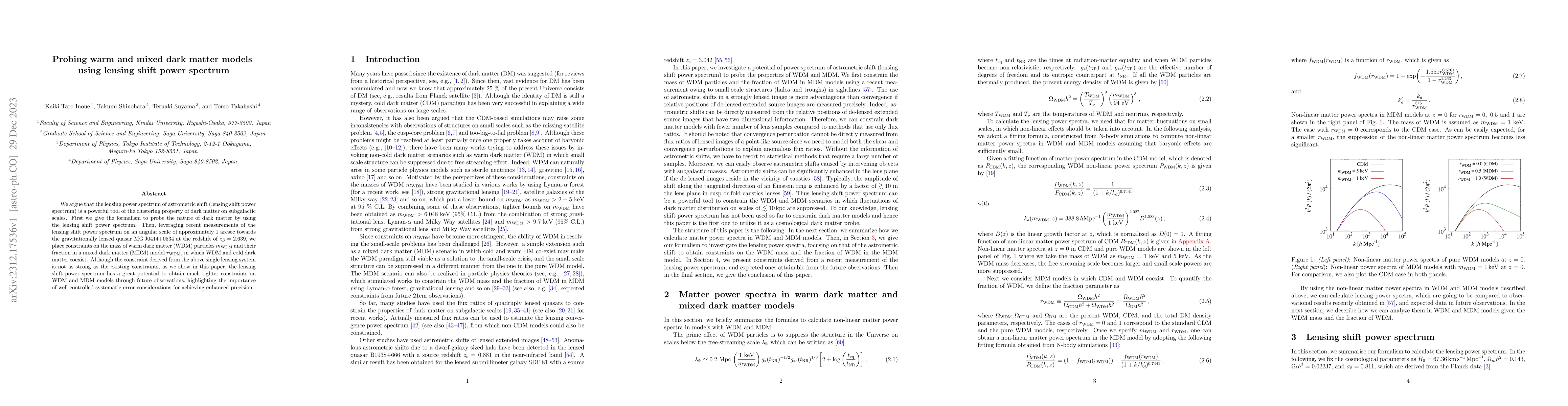 Thumbnail for Probing warm and mixed dark matter models using lensing shift power
  spectrum