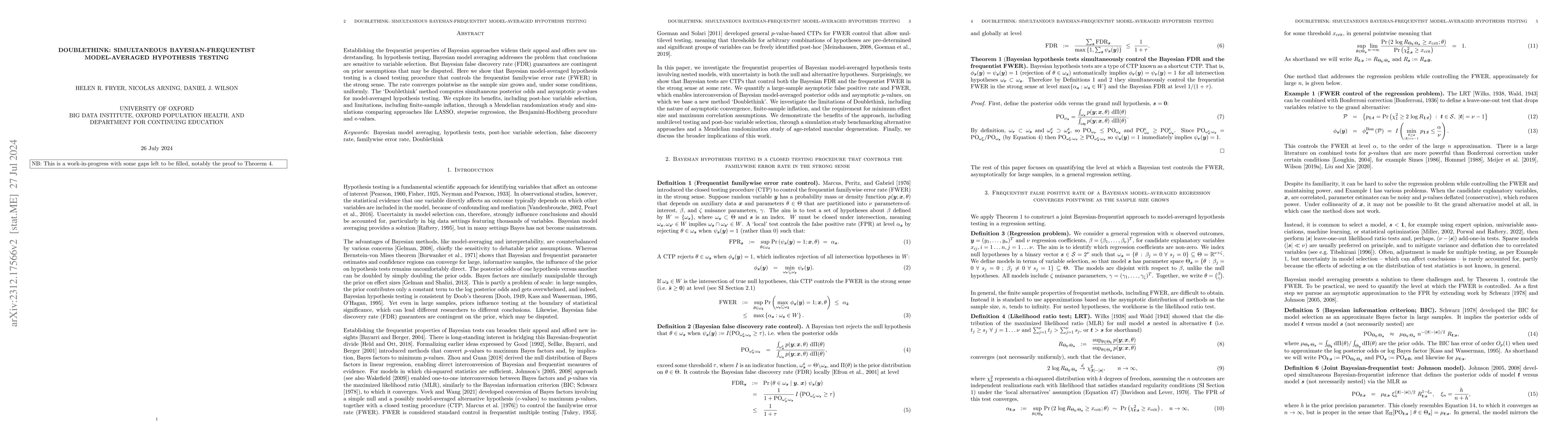Thumbnail for Doublethink: simultaneous Bayesian-frequentist model-averaged hypothesis
  testing